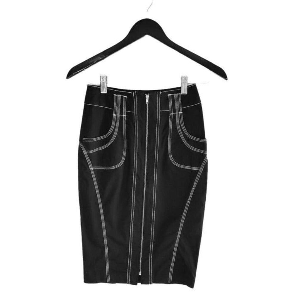 Oh Yes Womens Skirt Black S Pencil Contrast Stitching  Zip Closure